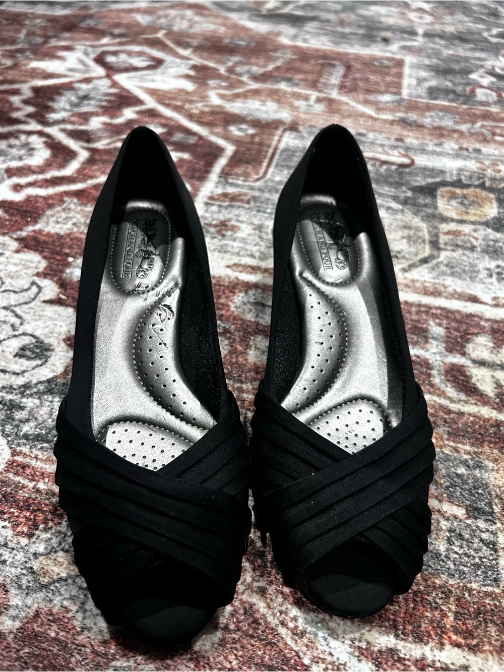 ComfortWide Black Peep-Toe Flats